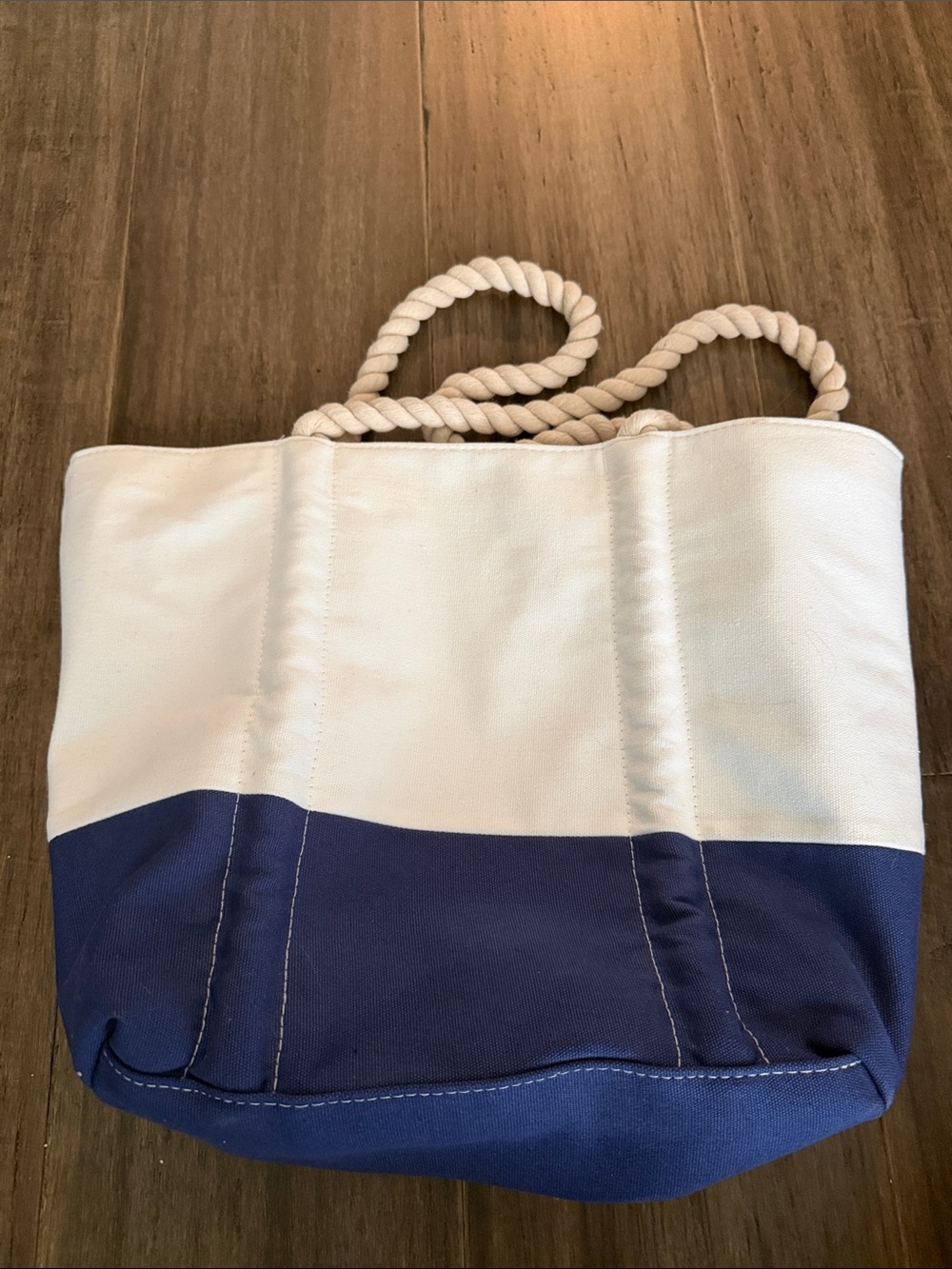 Neiman Marcus Navy and Cream Rope-Handled Tote